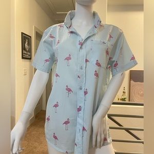 Mens Shirtworks Flamingo Print Short Sleeve Button Down Casual Shirt Sz M
